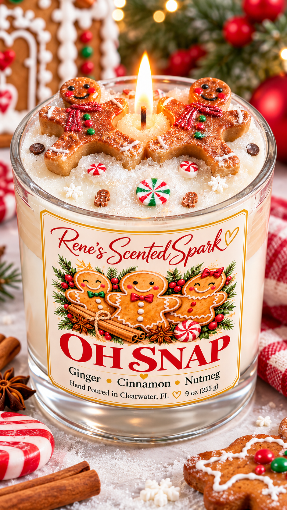 Hand-poured coconut wax Oh Snap gingerbread candle, a perfect Secret Santa or teacher gift