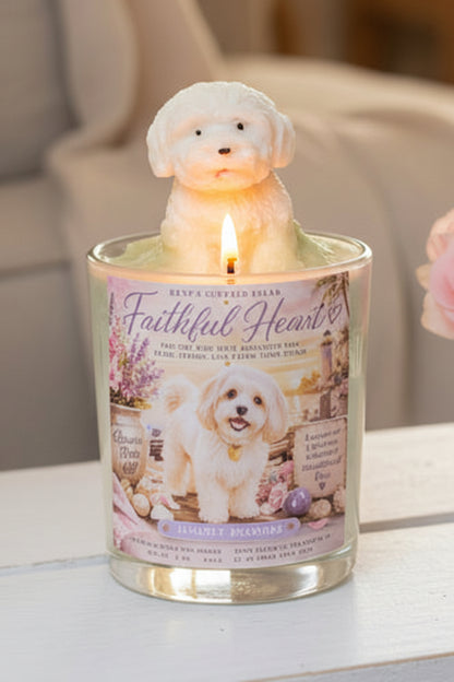 Faithful Heart Maltese Candle – Hand-poured coconut wax candle with sculpted Maltese topper