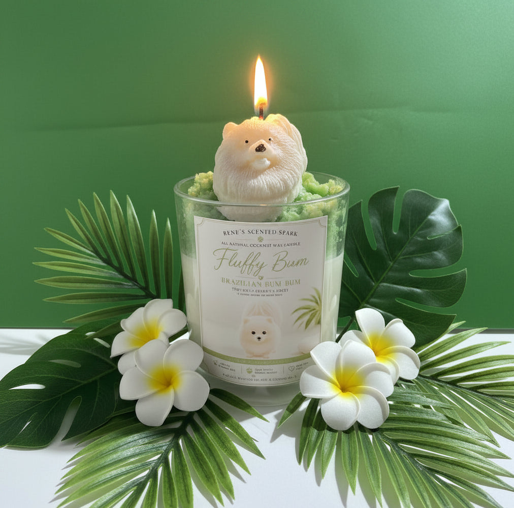 Fluffy Bum — Pomeranian Candle | Brazilian Bum Bum Scent | Hand Sculpted Dog Candle | Dog Mom Gift | Funny Dog Gift