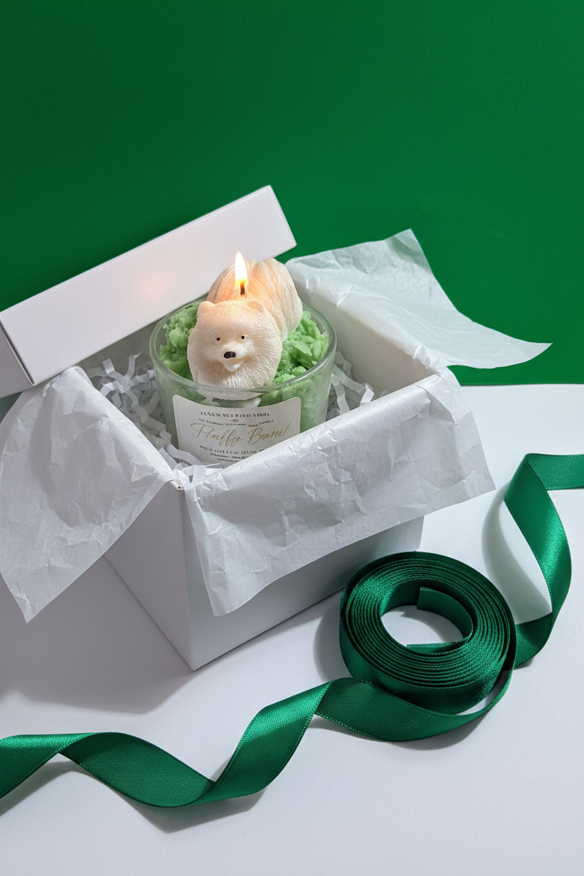 Fluffy Bum — Pomeranian Candle | Brazilian Bum Bum Scent | Hand Sculpted Dog Candle | Dog Mom Gift | Funny Dog Gift