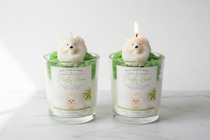 Fluffy Bum — Pomeranian Candle | Brazilian Bum Bum Scent | Hand Sculpted Dog Candle | Dog Mom Gift | Funny Dog Gift