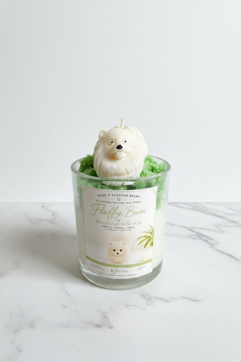 Fluffy Bum — Pomeranian Candle | Brazilian Bum Bum Scent | Hand Sculpted Dog Candle | Dog Mom Gift | Funny Dog Gift
