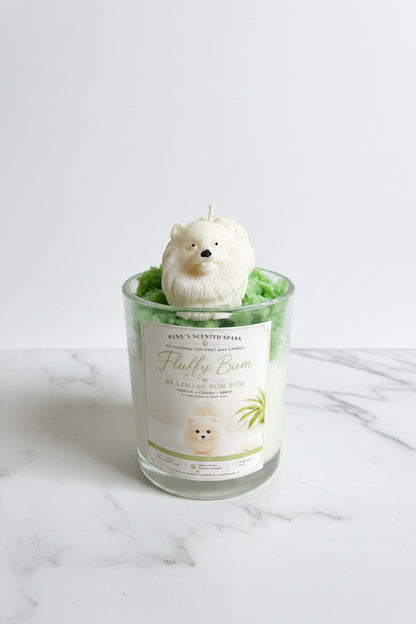 Fluffy Bum — Pomeranian Candle | Brazilian Bum Bum Scent | Hand Sculpted Dog Candle | Dog Mom Gift | Funny Dog Gift
