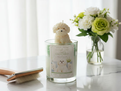 Fresh Paws Maltese candle with floral arrangement – dog lover gift by Renes Scented Spark