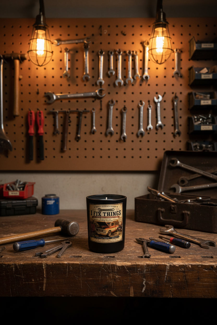 I Fix Things — Father's Day Candle | Sandalwood & Suede | 9 oz Coconut Wax