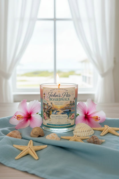 John's Pass Boardwalk | Black Amber & Lavender | Florida Coastal Candle | 9 oz Coconut Wax Candle | Madeira Beach Souvenir