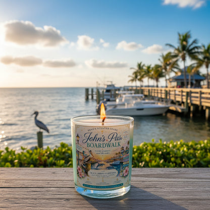 John's Pass Boardwalk | Black Amber & Lavender | Florida Coastal Candle | 9 oz Coconut Wax Candle | Madeira Beach Souvenir