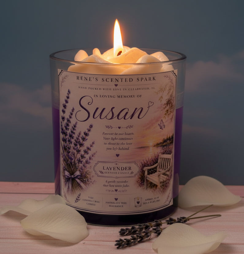  Personalized memorial candle Forever in Our Hearts lavender chamomile hand poured coconut wax