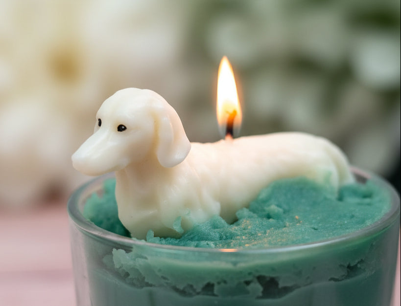 Low Rider | Dachshund Candle | Lavender  and Vanilla Scent | Hand Sculpted Dog  Candle | Renes Scented Spark