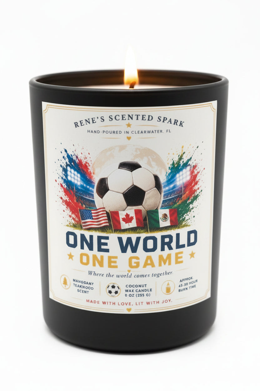 One World One Game — World Cup 2026 Candle | Mahogany Teakwood | 9 oz Coconut Wax