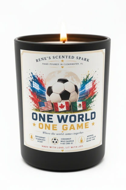 One World One Game — World Cup 2026 Candle | Mahogany Teakwood | 9 oz Coconut Wax
