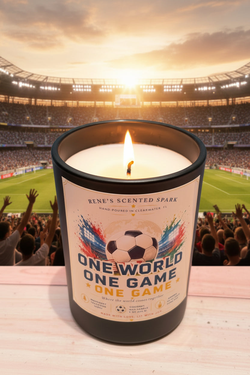 One World One Game — World Cup 2026 Candle | Mahogany Teakwood | 9 oz Coconut Wax