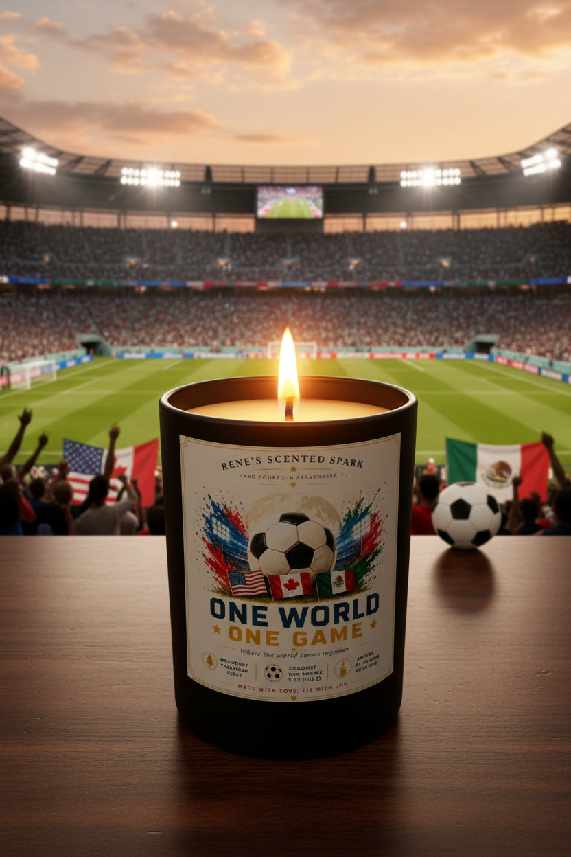 One World One Game — World Cup 2026 Candle | Mahogany Teakwood | 9 oz Coconut Wax