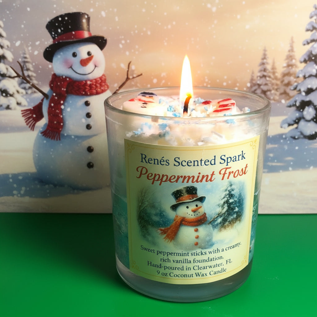 Peppermint Frost Candle – Cool Mint & Vanilla Coconut Wax Holiday Scent