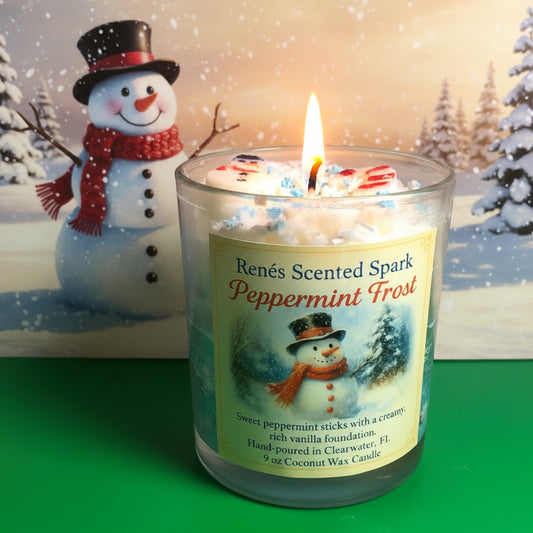 Peppermint Frost Candle – Cool Mint & Vanilla Coconut Wax Holiday Scent