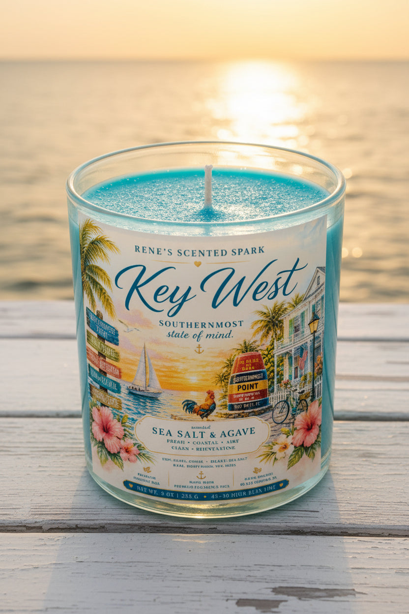 Three-layer turquoise ocean candle with silver shimmer, sea salt agave scent