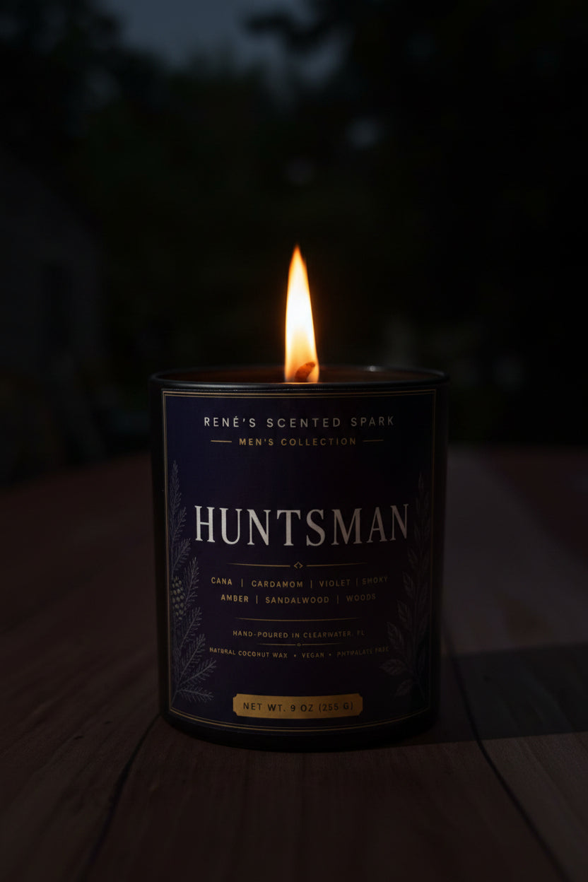 The Huntsman – Luxury Men's Candle | Saffron, Cardamom & Sandalwood | Hand-Poured Coconut Wax | Gift for Him