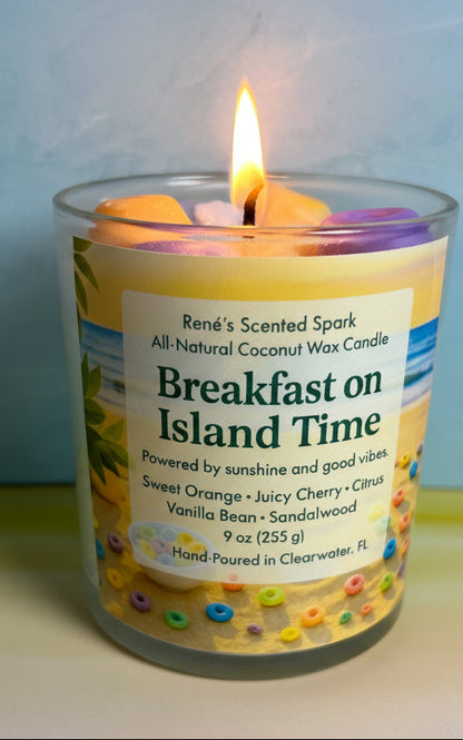 Breakfast on Island Time Candle | Fruity Cereal Scent | Hand-Poured Coconut Wax | Tropical Nostalgic Aroma