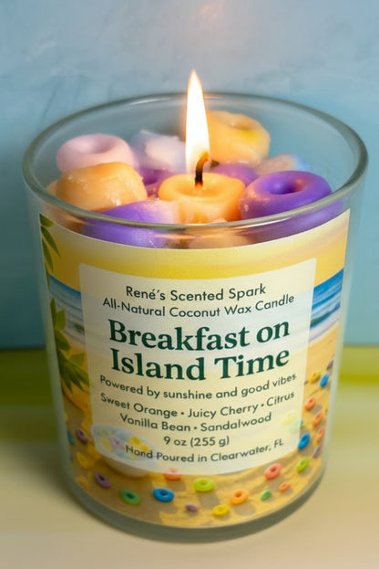 Breakfast on Island Time Candle | Fruity Cereal Scent | Hand-Poured Coconut Wax | Tropical Nostalgic Aroma