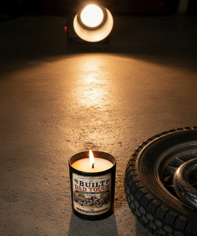 Built Dad Tough — Father's Day Candle | Sandalwood & Suede | 9 oz Coconut Wax