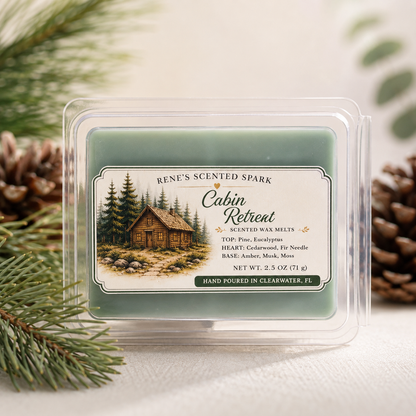 Cabin Retreat 2.5 oz green wax melts with pine, cedarwood and fir fragrance by Renes Scented Spark