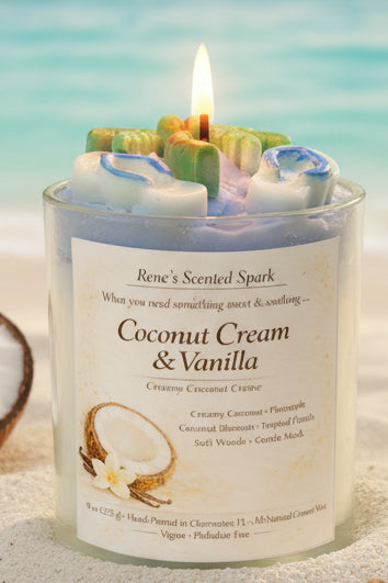 'Coconut Cream & Vanilla' by Rene's Scented Spark on a beach background