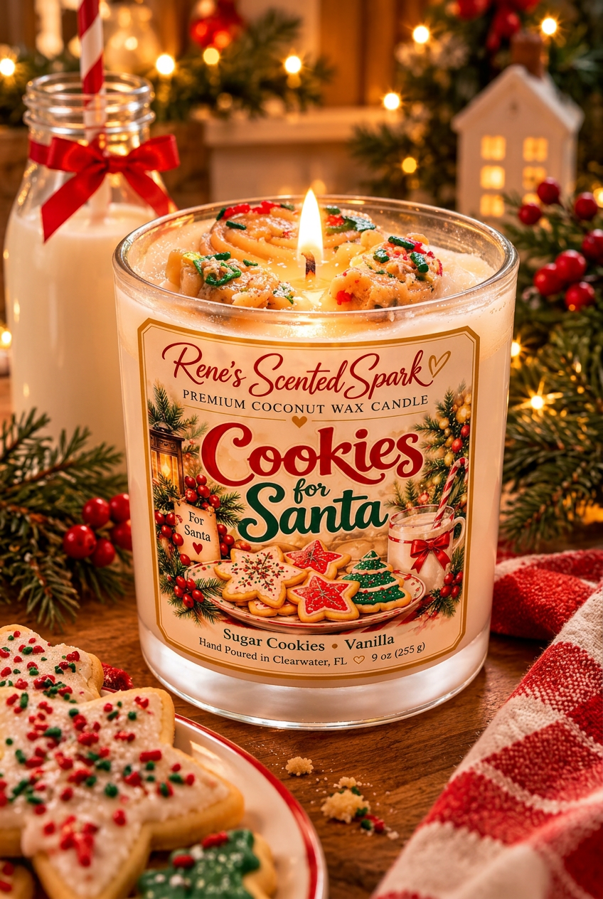 Cookies for Santa sugar cookie and warm vanilla holiday candle by Rene's Scented Spark