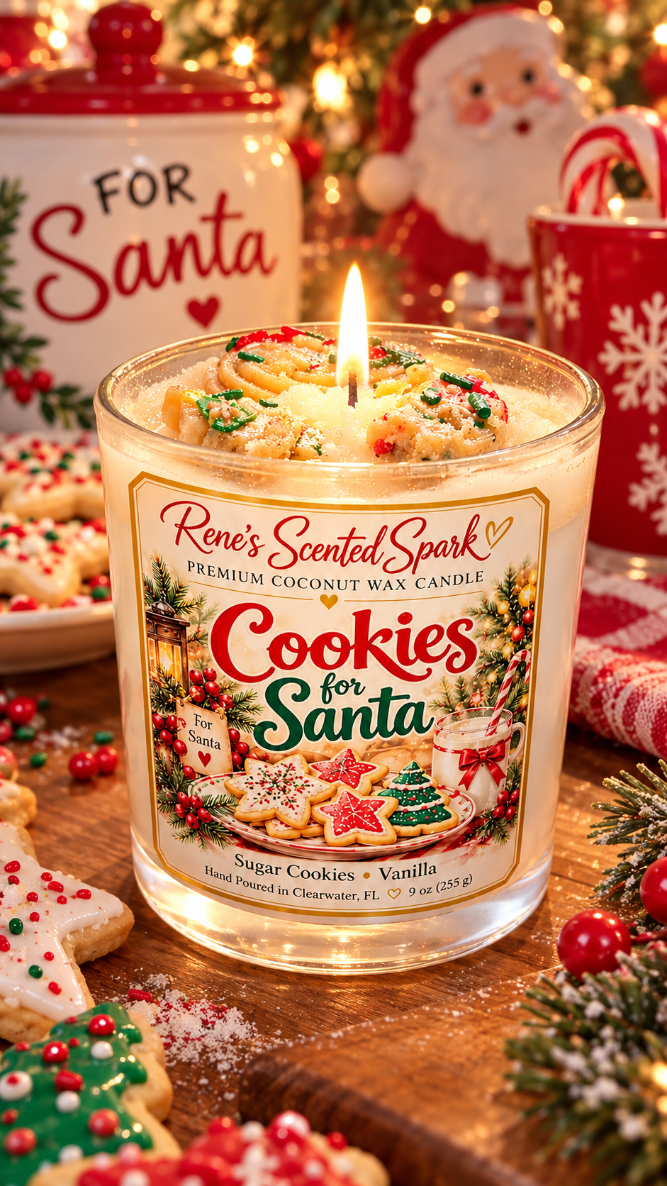 Hand-poured coconut wax Cookies for Santa candle, perfect Secret Santa or teacher gift
