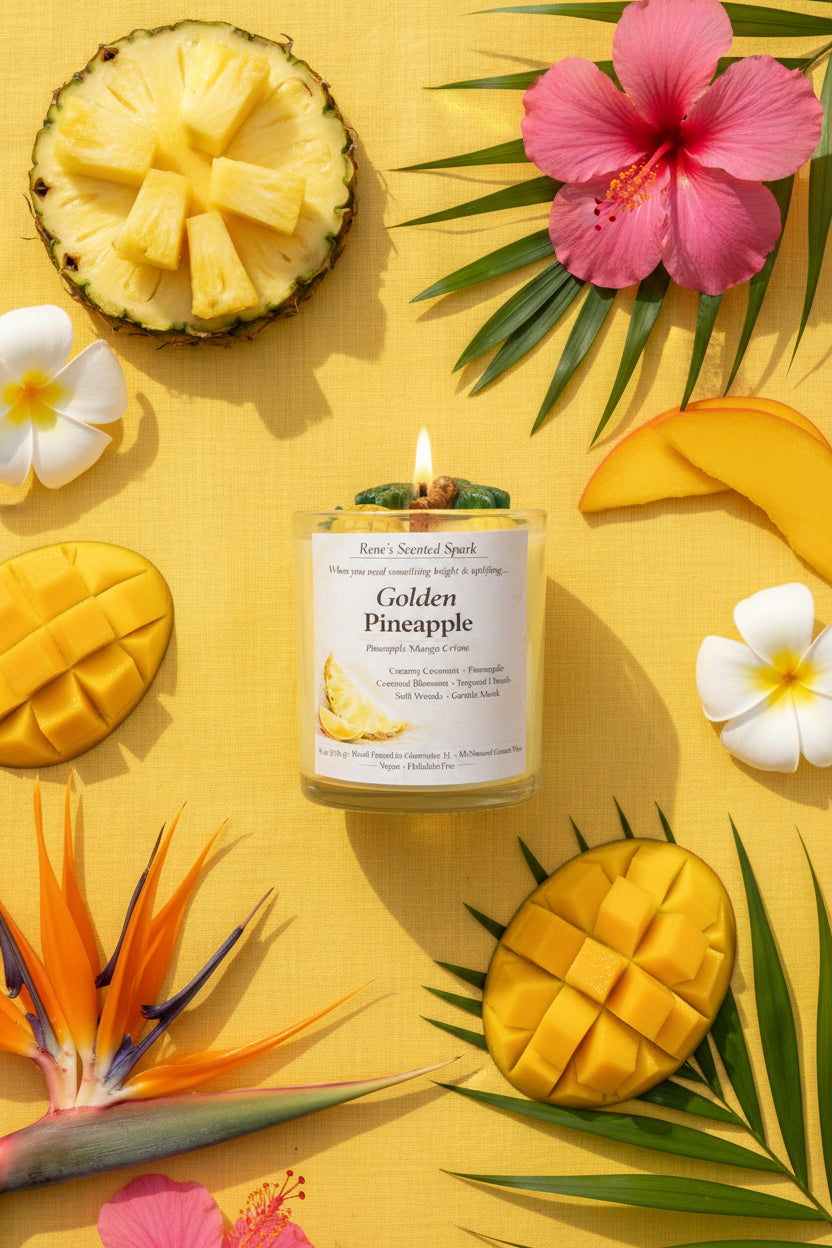 Golden Pineapple – Tropical Pineapple & Mango Coconut Wax Candle | Hand-Poured | Summer Gift for Her