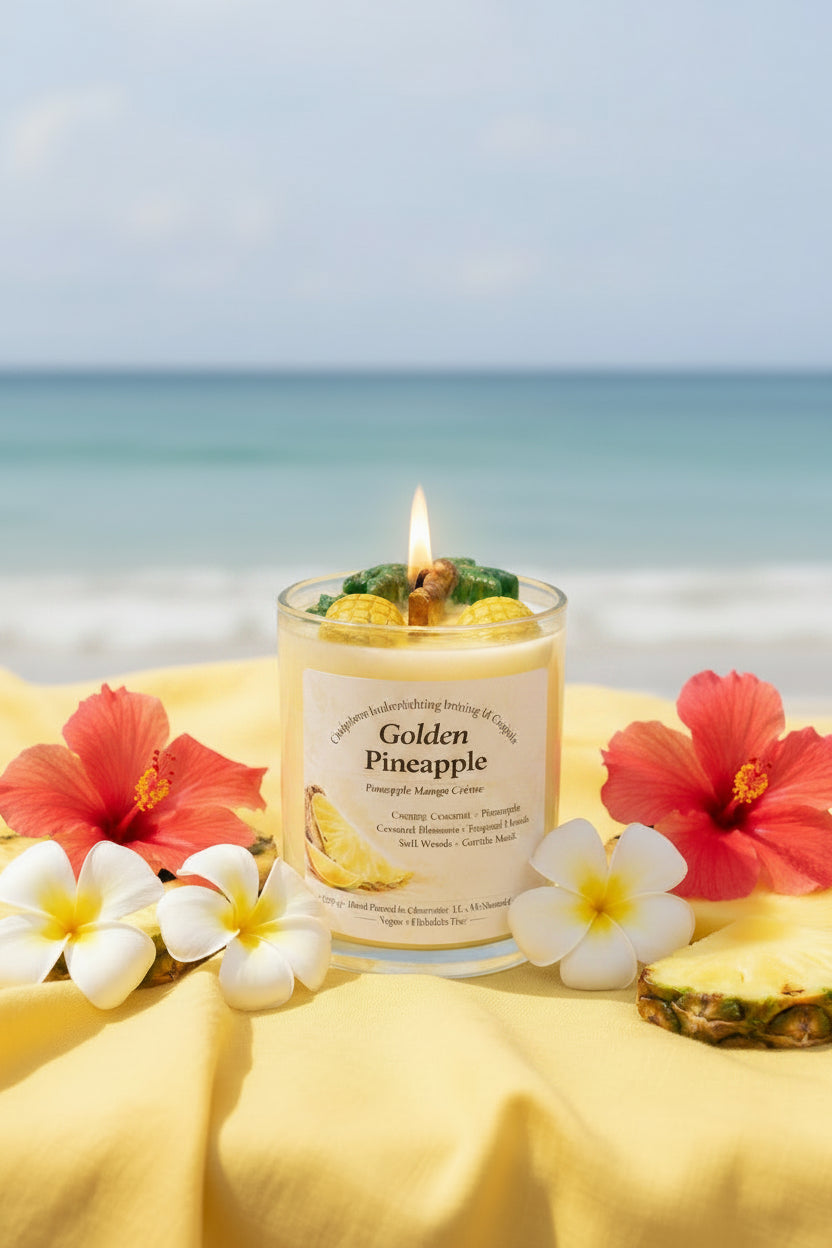 Golden Pineapple – Tropical Pineapple & Mango Coconut Wax Candle | Hand-Poured | Summer Gift for Her