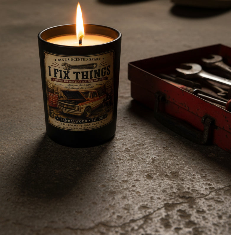 I Fix Things — Father's Day Candle | Sandalwood & Suede | 9 oz Coconut Wax