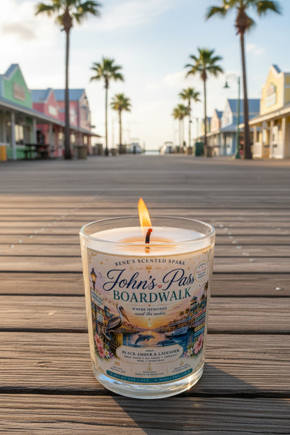 John's Pass Boardwalk | Black Amber & Lavender | Florida Coastal Candle | 9 oz Coconut Wax Candle | Madeira Beach Souvenir