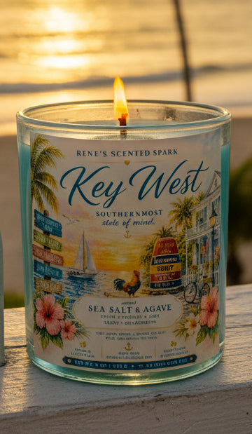 Key West coastal gift candle — premium coconut wax, clean cotton wick, phthalate-free, made in Clearwater FL