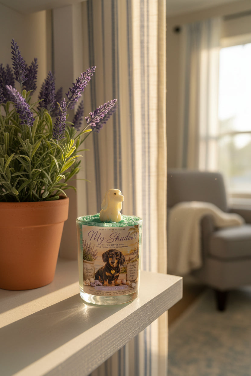 My Shadow – Dachshund Candle | Hand Poured Coconut Wax | Lavender & Vanilla | Dog Lover Gift