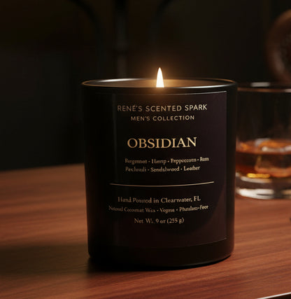 Obsidian – Luxury Men's Candle | Bergamot, Rum, Leather & Sandalwood