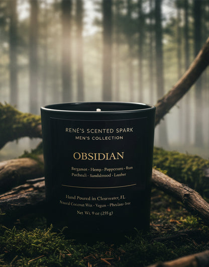 Obsidian – Luxury Men's Candle | Bergamot, Rum, Leather & Sandalwood