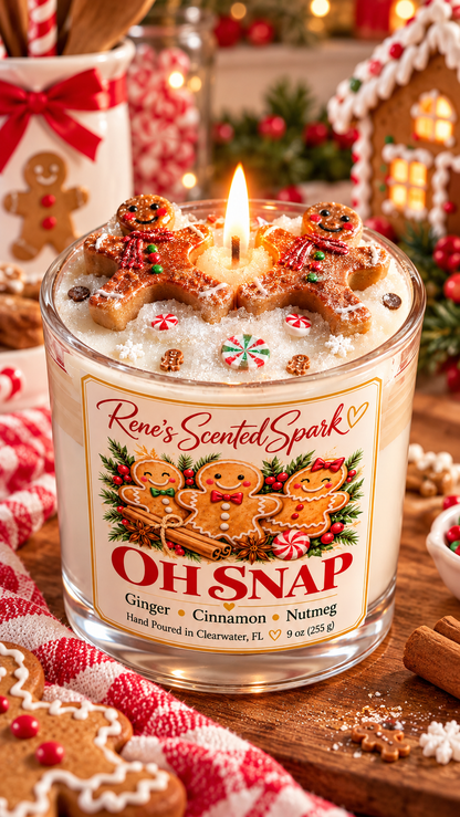 Oh Snap ginger, cinnamon and nutmeg scented Christmas candle by Rene's Scented Spark