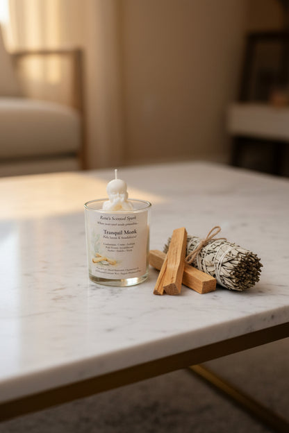 Tranquil Monk – Palo Santo & Sandalwood Meditation Candle | Hand-Poured Coconut Wax | Spiritual Gift