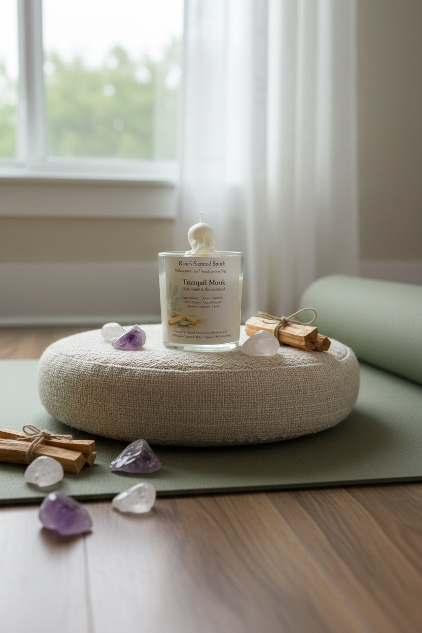 Tranquil Monk – Palo Santo & Sandalwood Meditation Candle | Hand-Poured Coconut Wax | Spiritual Gift